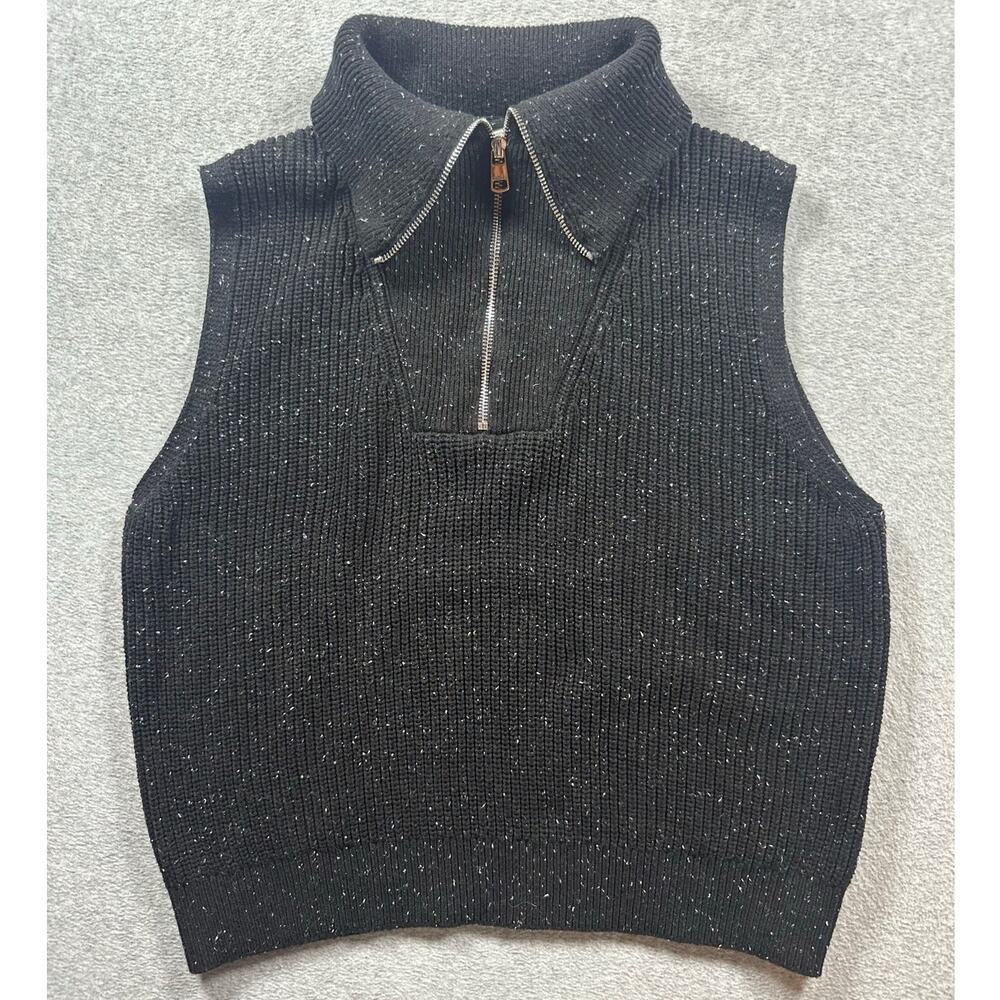 Varley Hally Pullover Sweater Women's Medium Black Knitted Ribbed Sleeveless